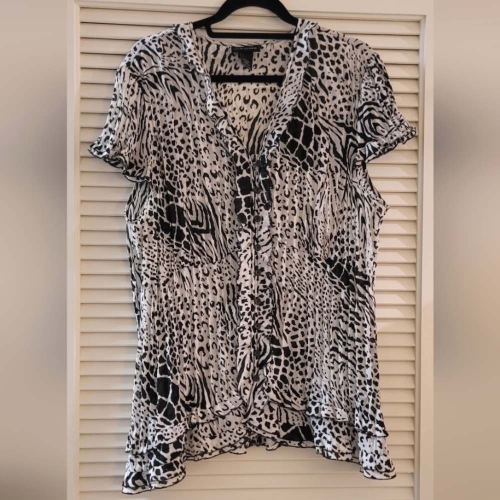Lane Bryant - (Plus-Size) Black & White Animal Print With Ruffle Detail